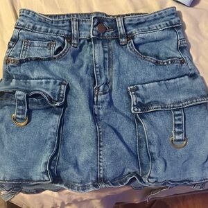 Denim Mini Skirt with Cargo Pockets - Dark Blue